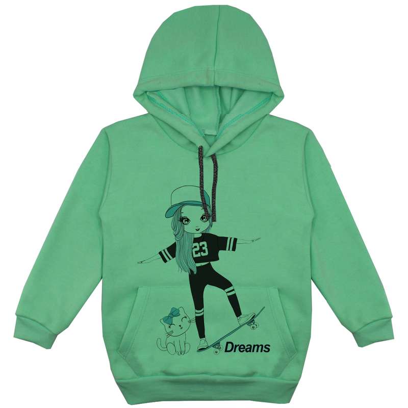 هودی دخترانه مدل دختر و اسکیت F93 رنگ سبز