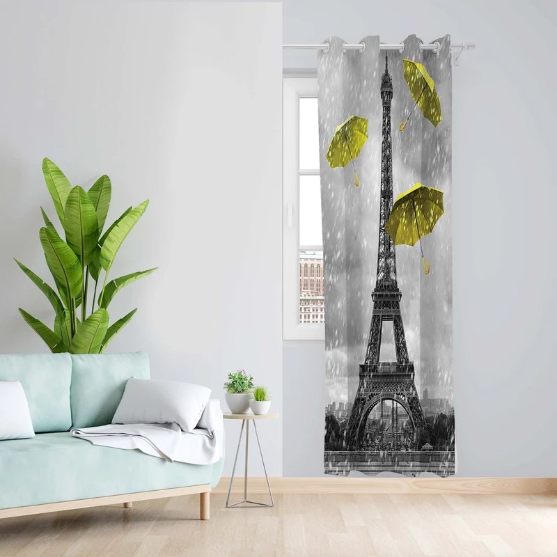 پرده طرح برج ایفل مدل مخمل پانچی کد 1462 z سایز 140x200 سانتی متر