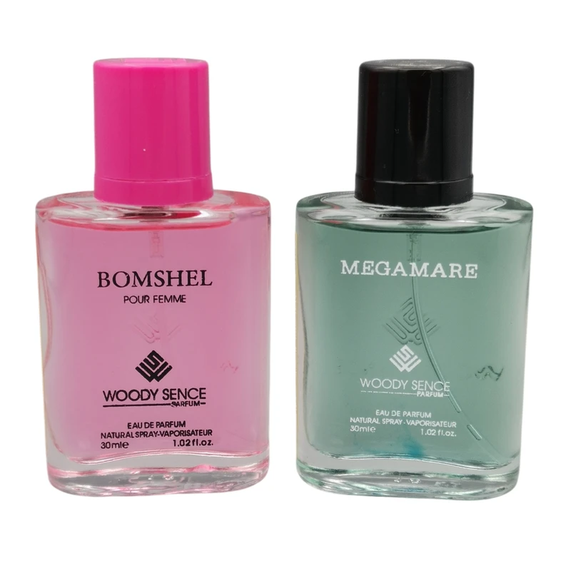 عطر جیبی وودی سنس مدل مگاماره حجم 30 میلی لیتر به همراه عطر جیبی زنانه وودی سنس مدل Bombshel حجم 30 میلی‌لیتر
