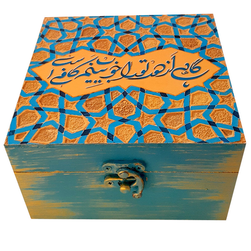 جعبه هدیه چوبی مدل سنتی طرح کاشی کد SB02