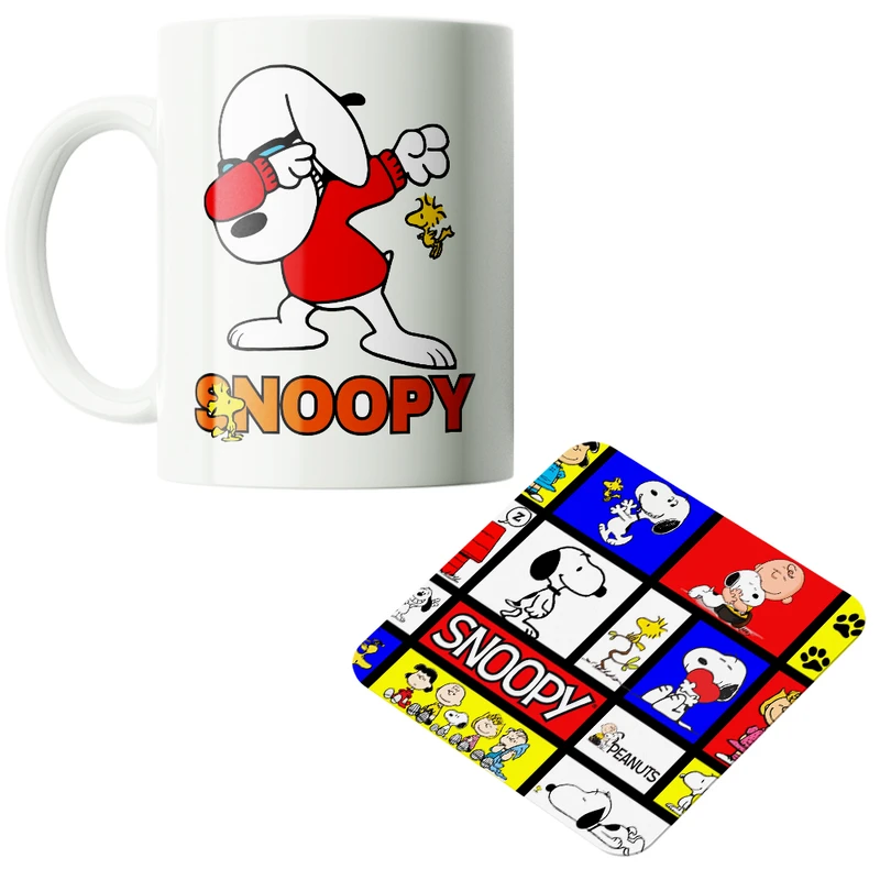 ماگ پاد آفرین مدل کارتونی اسنوپی کد PZ271 به همراه زیرلیوانی