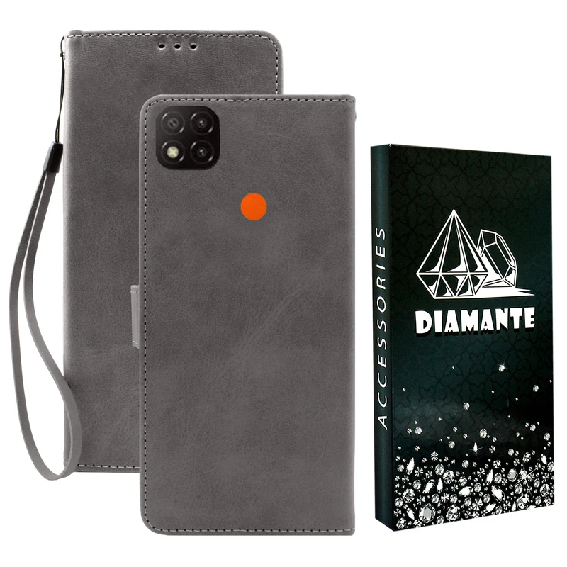  کیف کلاسوری دیامانته مدل Gray Bk مناسب برای گوشی موبایل شیائومی Redmi 10A به همراه بند آویز