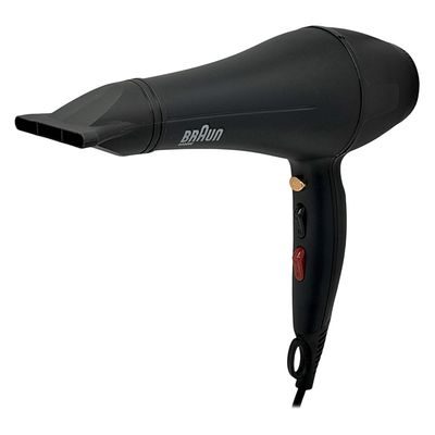 سشوار حرفهای 9000 وات براون مدل BR-1009، موتور AC، وزن 650 گرم، المنت فلز، دارای سری متمرکزکننده باریک با ویژگی صافکنندگی، حجمدهندگی، با قابلیت باد سرد، عملکرد توربو، سری قابل تعویض