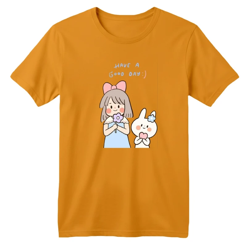 تی شرت آستین کوتاه بچگانه مدل دختر و خرگوش