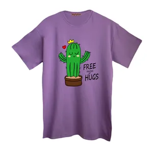 تی شرت لانگ  آستین کوتاه زنانه مدل کاکتوس فانتزی رنگ یاسی