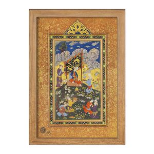 تابلو خندالو مدل نقاشی فرمانروا در تفرجگاه اثر هنرمند ناشناس ایرانی کد F12188