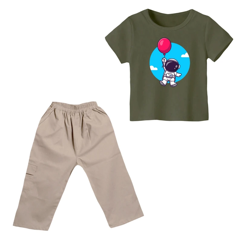 ست تی شرت و شلوارک پسرانه مدل فضانورد کد 11 رنگ سبز