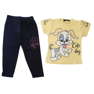 ست تی شرت و شلوار دخترانه مدل پاپی بامزه رنگ زرد