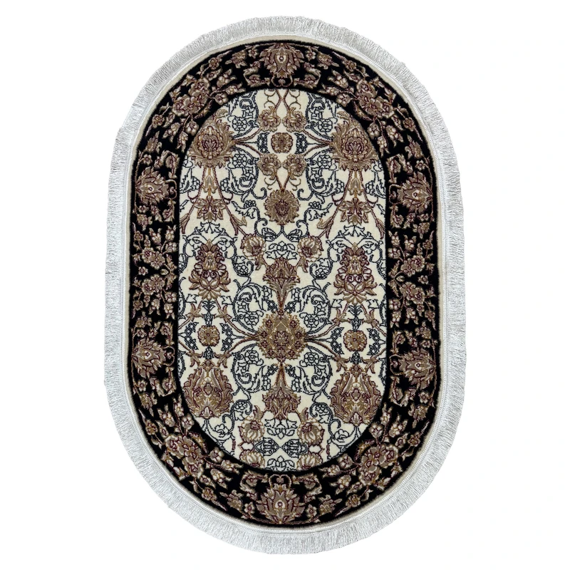 فرش ماشینی 500 شانه زمینه سفید حاشیه مشکی مدل B2