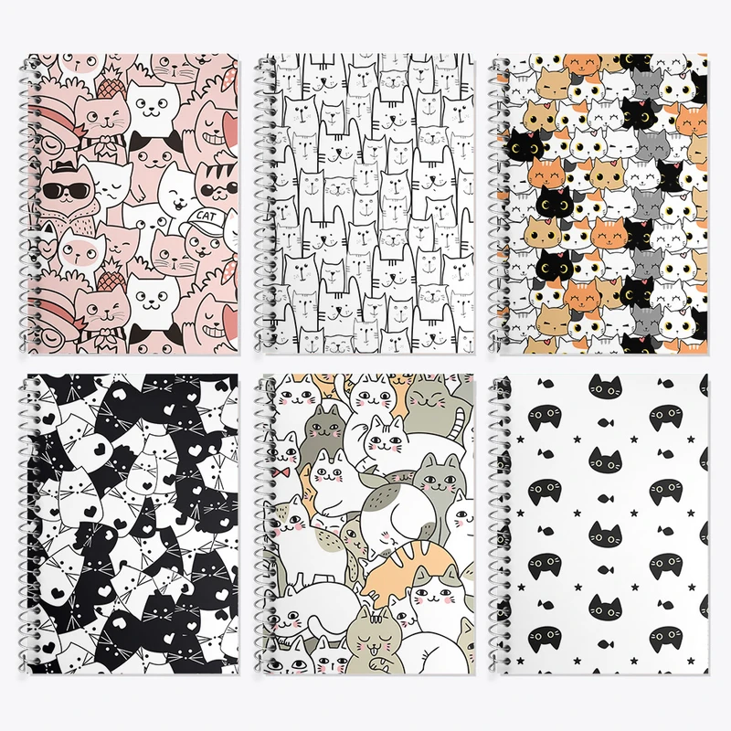 دفتر زبان 50 برگ خندالو مدل دو خط طرح گربه (Cat) کد 114 مجموعه 6 عددی