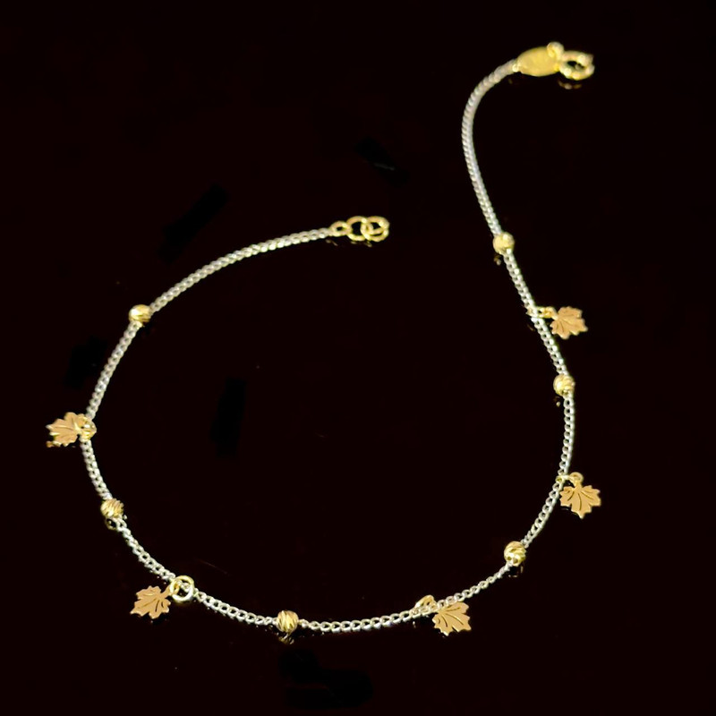 پابند طلا 18 عیار زنانه مدل P007 طرح آویز برگ پابند طلا 18 عیار زنانه مدل P007 طرح آویز برگ