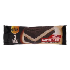 کیک اسفنجی سه لایه وانیلی کاکائویی با کرم کاکائو بنیس - 55 گرم 