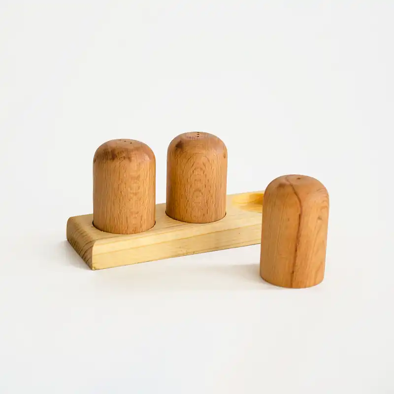 نمکدان چوبی مدل vach3 بسته 3 عددی به همراه استند