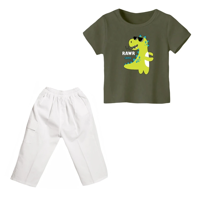 ست تی شرت و شلوارک پسرانه مدل دایناسور کد ۱۹