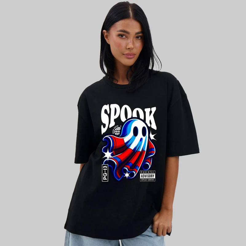 تیشرت آستین کوتاه زنانه مدل باکسی طرح spook