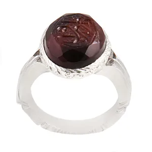 انگشتر نقره مردانه بازرگانی میلادی مدل سنگ عقیق یمنی کهنه خطاطی یا رزاق رکاب دست ساز کد AM_1720