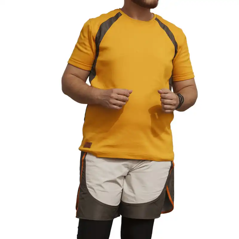 ست تی شرت و شلوارک ورزشی مردانه برساد مدل C408 رنگ زرد