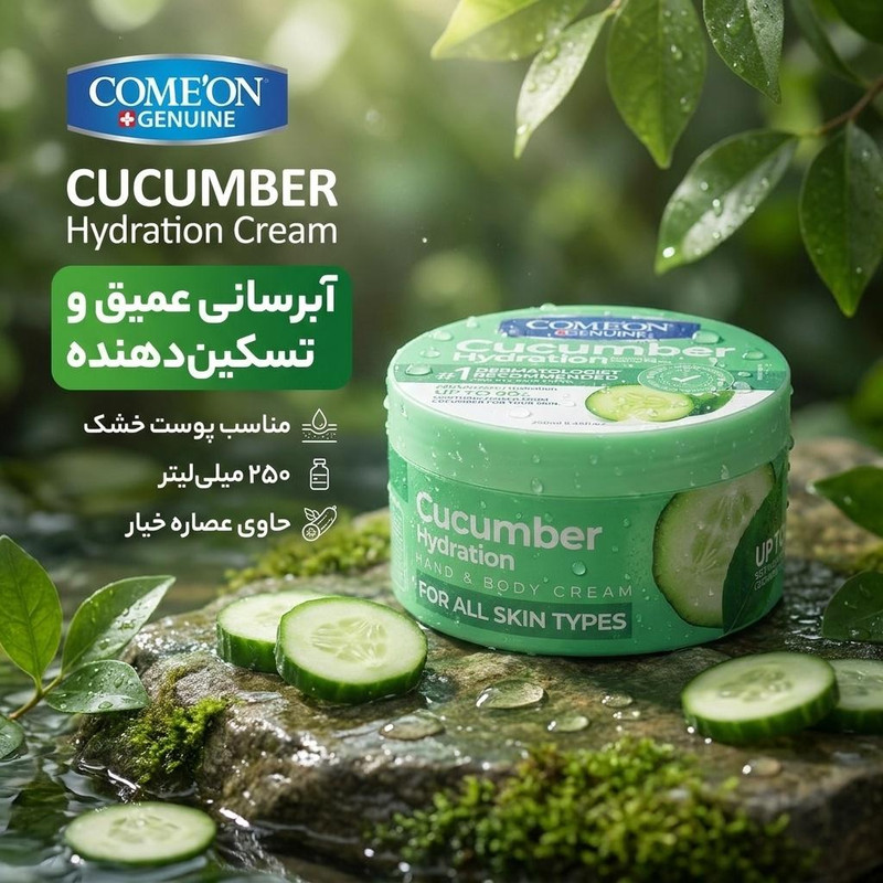 کرم مرطوب‌کننده صورت و دست کامان مدل CUCUMBER مناسب برای پوست خشک حجم 250 میلی‌لیتر
