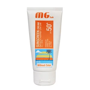 کرم ضد آفتاب بدون رنگ ام جی تک SPF 50 مدل آلوئه ورا و ویتامین E محافظ UVA و UVB ، آبرسان ، نرم کننده و ضد آب ، مناسب انواع پوست حجم 60 میلی لیتر