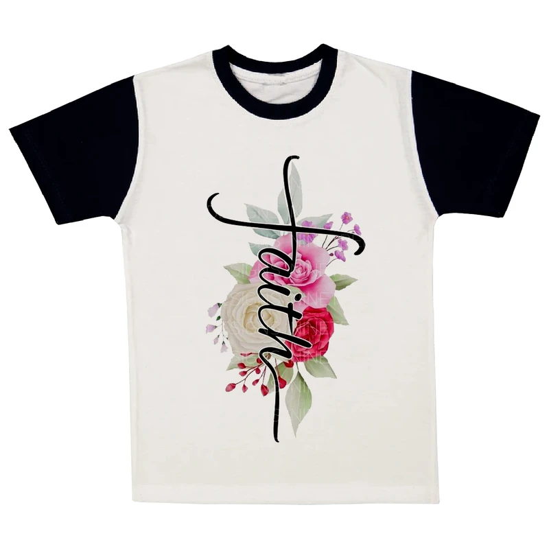 تی شرت آستین کوتاه دخترانه مدل گل کد A49