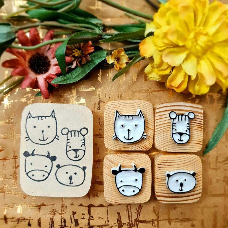 مهر  طرح ببر و گربه و گاو و کوالا کد 100 مجموعه 4 عددی
