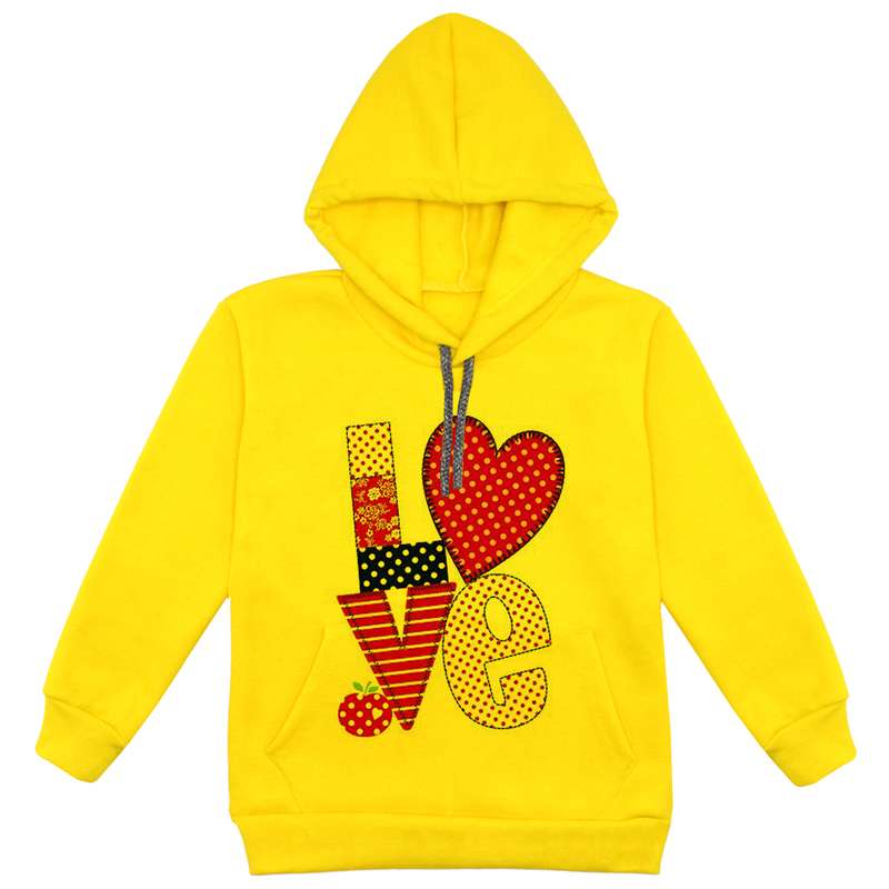 هودی دخترانه مدل F77 LOVE رنگ زرد