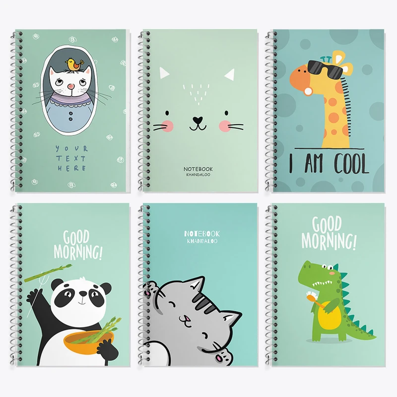 دفتر زبان 50 برگ خندالو مدل دو خط طرح حیوانات بامزه کد 138 مجموعه 6 عددی