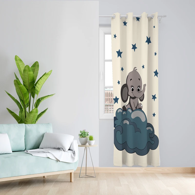 پرده طرح کودک فیل مدل مخمل پانچی کد L 1805 Z سایز 140x200 سانتی متر