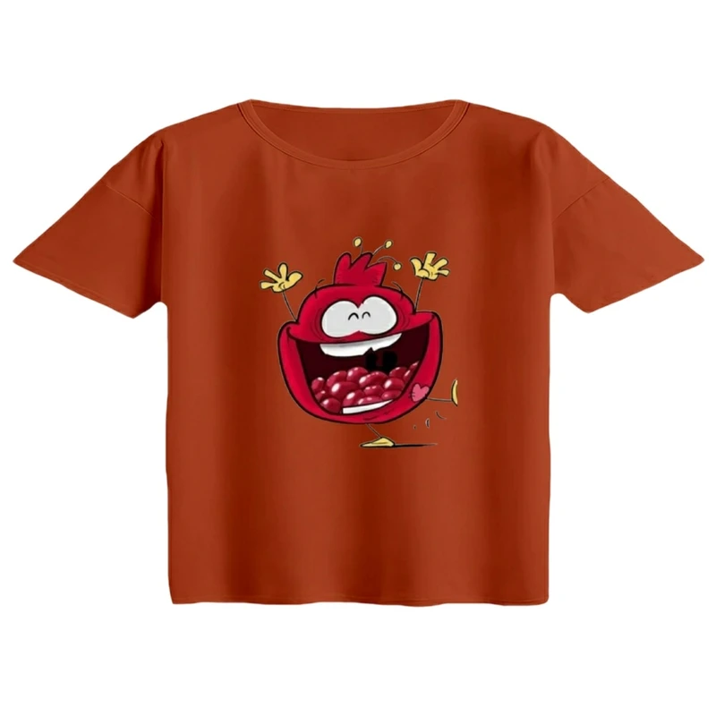 کراپ تی‌شرت آستین کوتاه زنانه مدل انار یلدایی کد 12