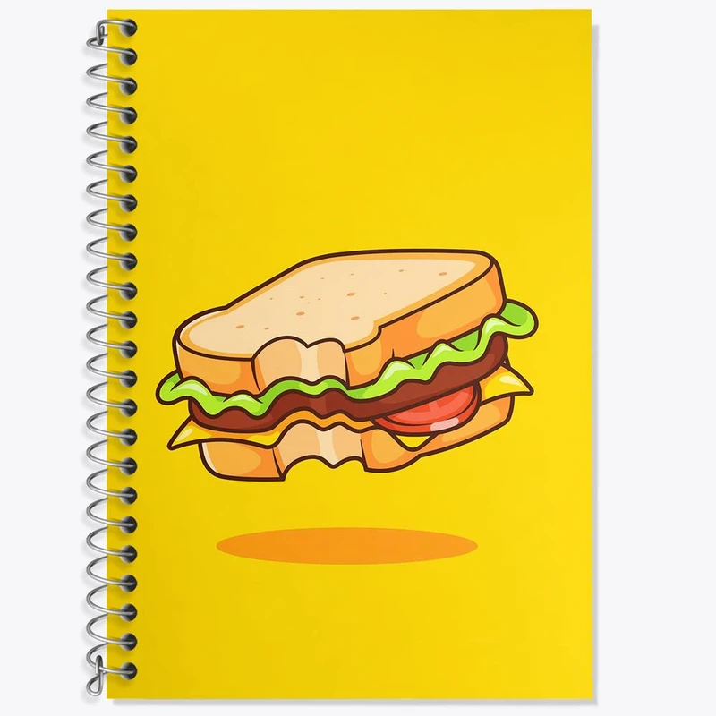 دفتر زبان 50 برگ خندالو مدل سه خط طرح فست فود ساندویچ کد 29473