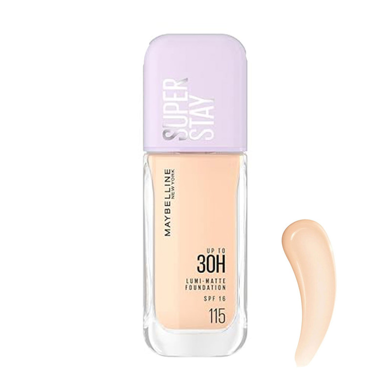 کرم پودر مایع میبلین مدل Super Stay 30H Lumi-Matte شماره 115 حجم 30 میلی‌لیتر با کاور متوسط و ماندگاری بالا