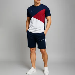 ست تی شرت و شلوارک مردانه مادر مدل Triangle رنگ سرمه ای