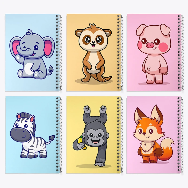 دفتر مشق 50 برگ خندالو طرح حیوانات بامزه کد 426 مجموعه 6 عددی