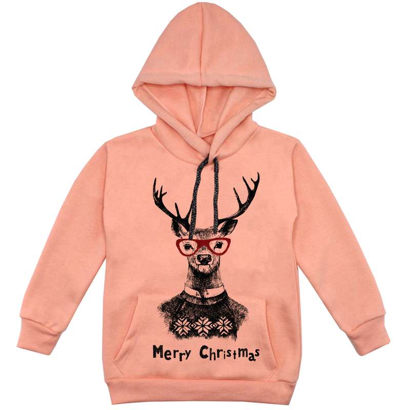 هودی پسرانه مدل گوزن F26 رنگ گلبهی