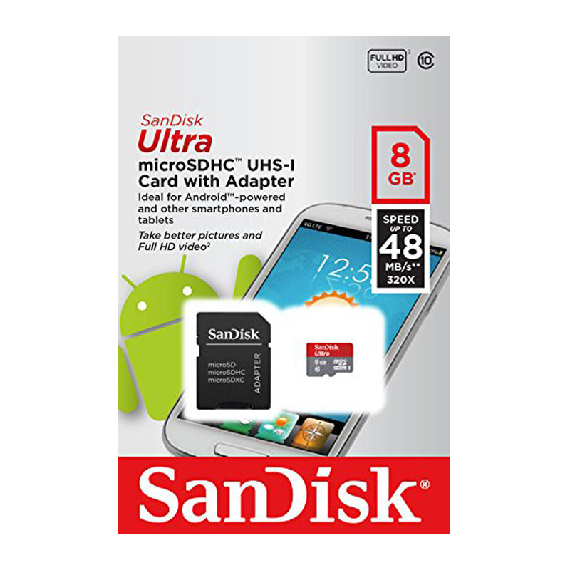 کارت حافظه microSDXC سن ديسك مدل Ultra کلاس 10 استاندارد UHS-I U3 سرعت 48MBpsظرفیت 8 گیگابایت به همراه آداپتور SD
