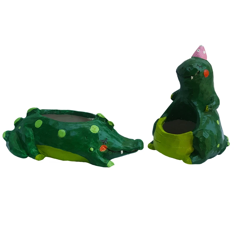 گلدان دکوری لیلپار طرح تمساح و دایناسور مدل OMD-0019 مجموعه دو عددی