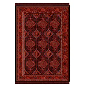 فرش ماشینی 700 شانه فرش ابریشمی کرامتیان زمینه قرمز لاکی حاشیه لاکی مدل بلوچی کد 4130B