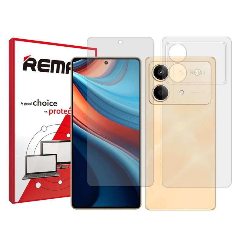 محافظ صفحه نمایش شفاف ریمکس مدل Resistant مناسب برای گوشی موبایل شیائومی Redmi Note 13R Pro به همراه محافظ پشت گوشی