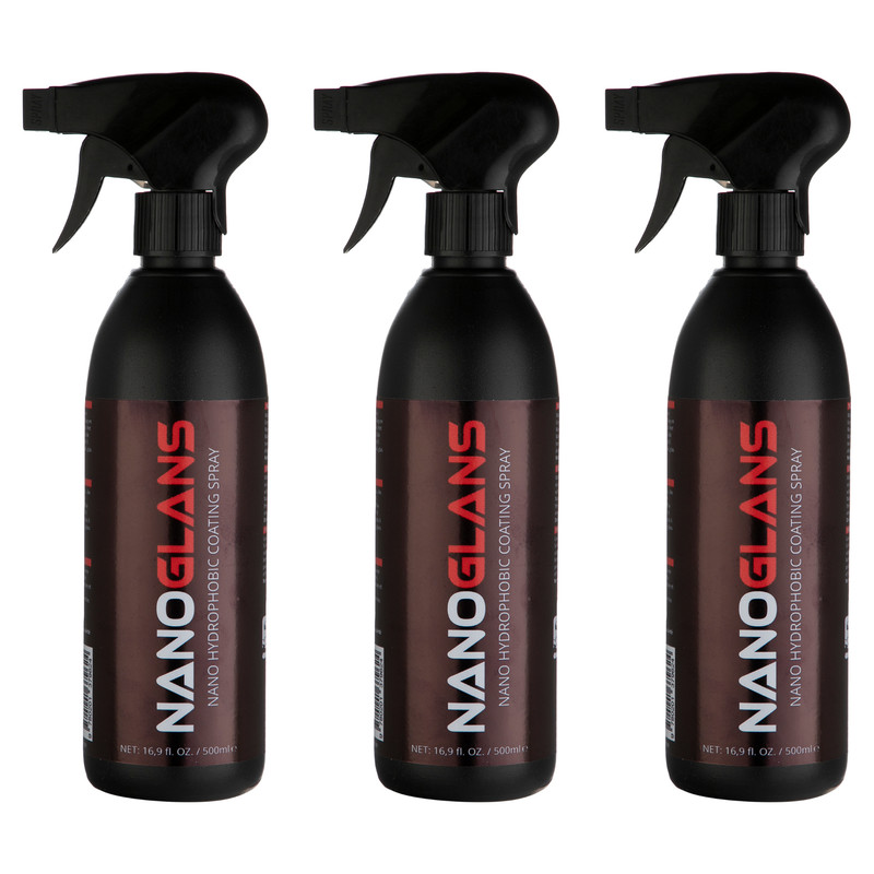 محلول نانو فوق آبگریز نانوگلنز مدل HYDROPHOBIC-COATING حجم 500 میلی لیتر بسته 3 عددی