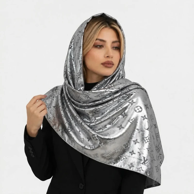 شال زنانه ساتن ابریشم طرح هندسی مدل ژاکارد