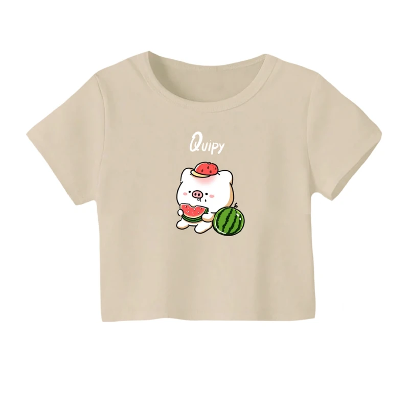 کراپ‌ تی‌شرت آستین کوتاه زنانه مدل خوک و هندوانه یلدایی کد 1