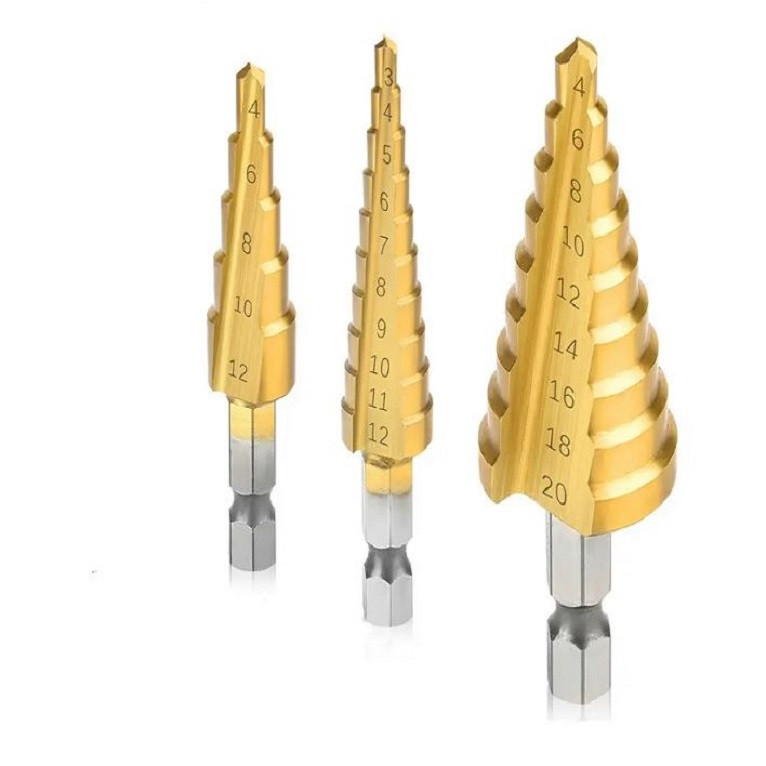 مته پله ای مدل کاجی روکش تیتانیوم مجموعه 3 عددی