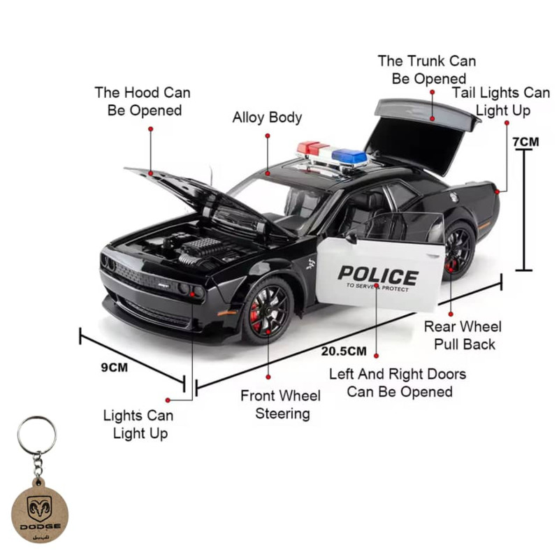ماکت ماشین ناب سل مدل دوج چلنجر هلکت پلیس فلزی همراه با جاسوییچی Dodge Challenger SRT Police