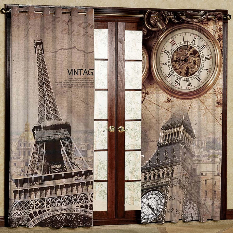 پرده بارمان دکور طرح برج و ساعت مدل هازان پانچی کد 5083 W سایز 140x280 سانتی متر