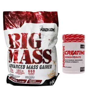 پودر بیگ مس مگنوم - 6800 گرم به همراه کراتین مونوهیدرات مگنوم - 300 گرم