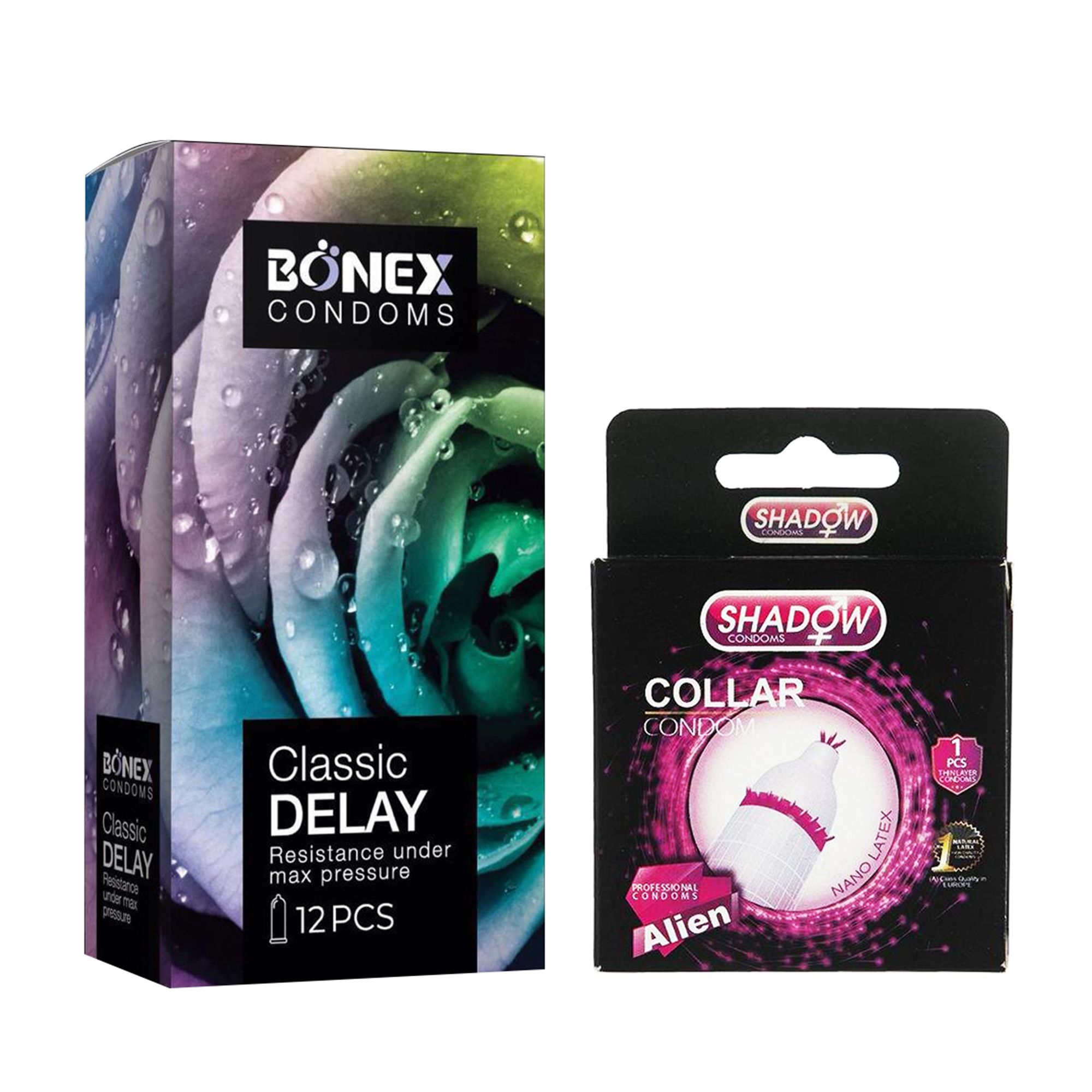 کاندوم بونکس مدل Classic Delay بسته 12 عددی به همراه کاندوم شادو مدل Collar