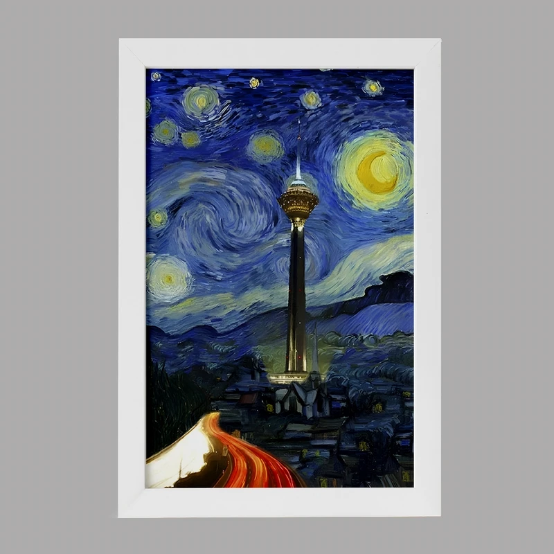 تابلو خندالو مدل برج میلاد در شب پر ستاره کد F3925