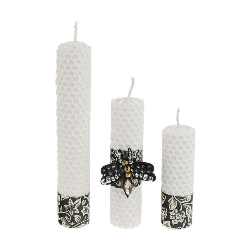 شمع بیزوکس گالری شمرون مدل موم عسلی کد CND3B100WBE مجموعه سه عددی