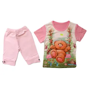ست تی شرت و شلوارک نوزادی مدل خرسی رنگ صورتی