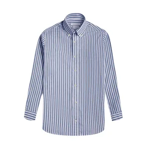 پیراهن آستین بلند یقه دکمه دار مردانه کروم مدل راه راه لینن 2510114